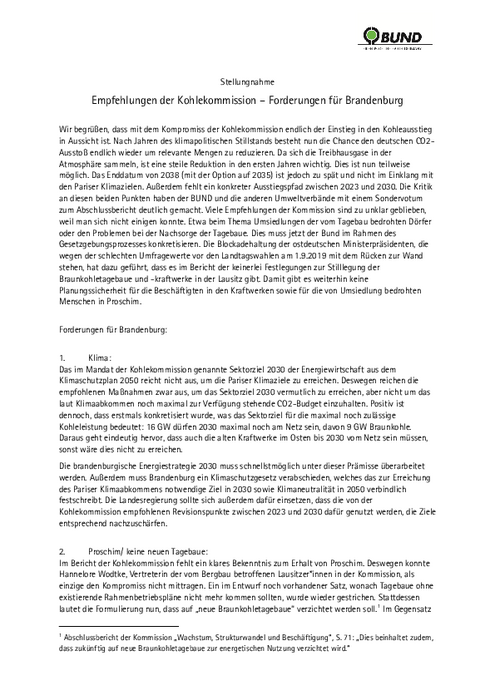 Stellungnahme Kohlekompromiss